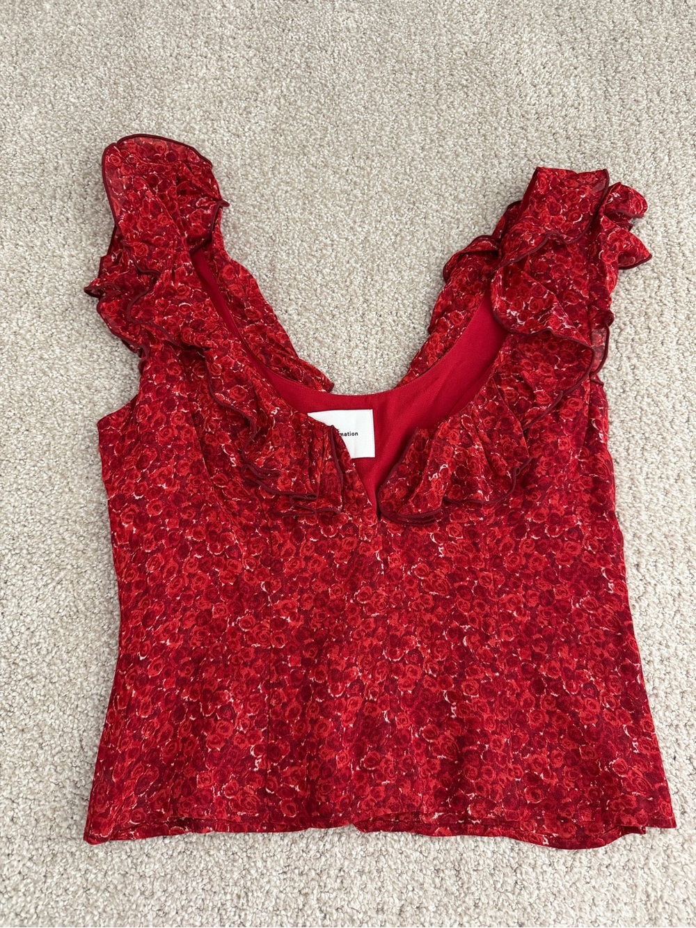 Ref Red Ruffled V-Neck Women’s Top